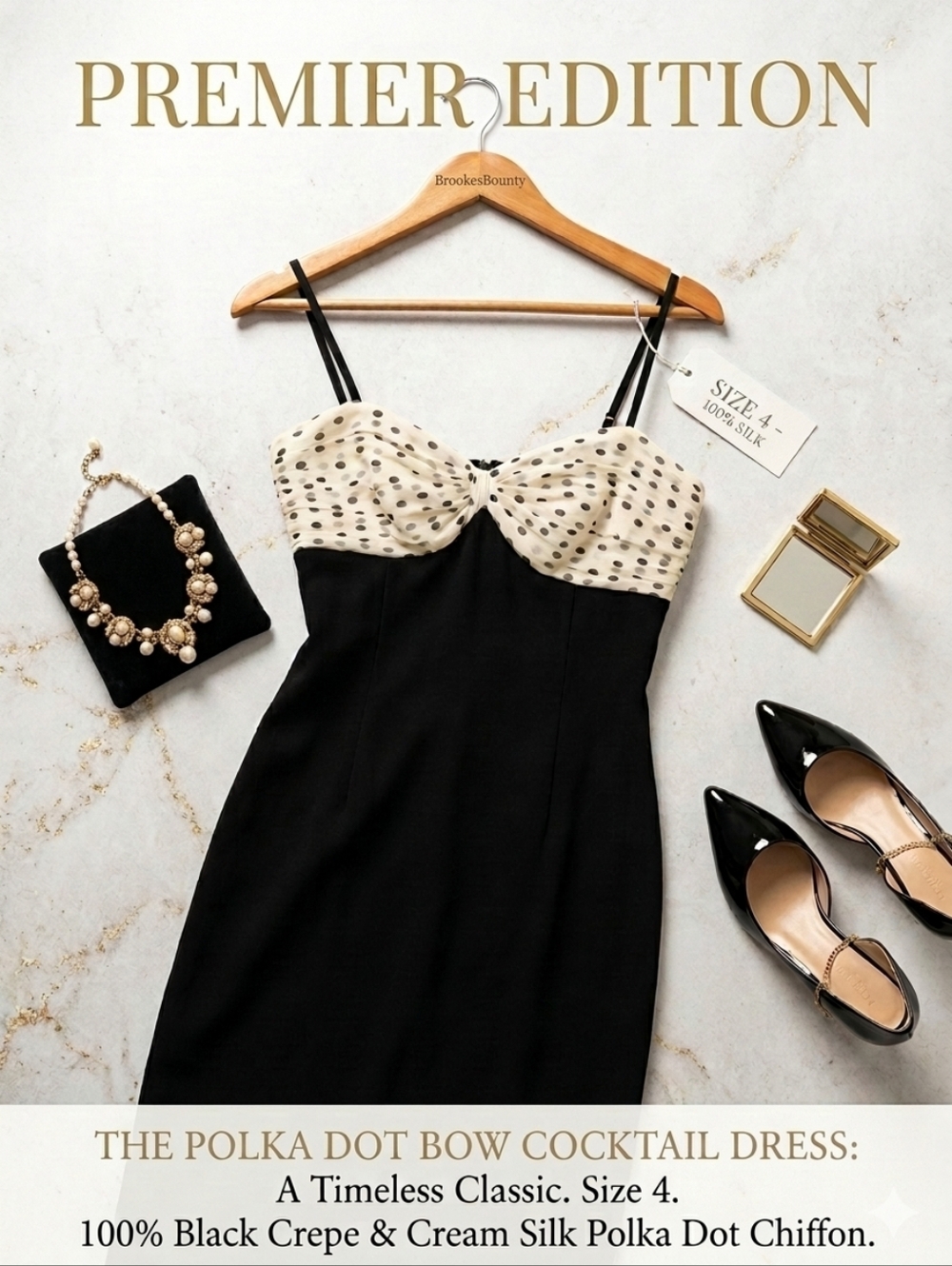 Maggy London Premier Edition: 100% Silk Polka Dot Bow Cocktail Dress Size 4